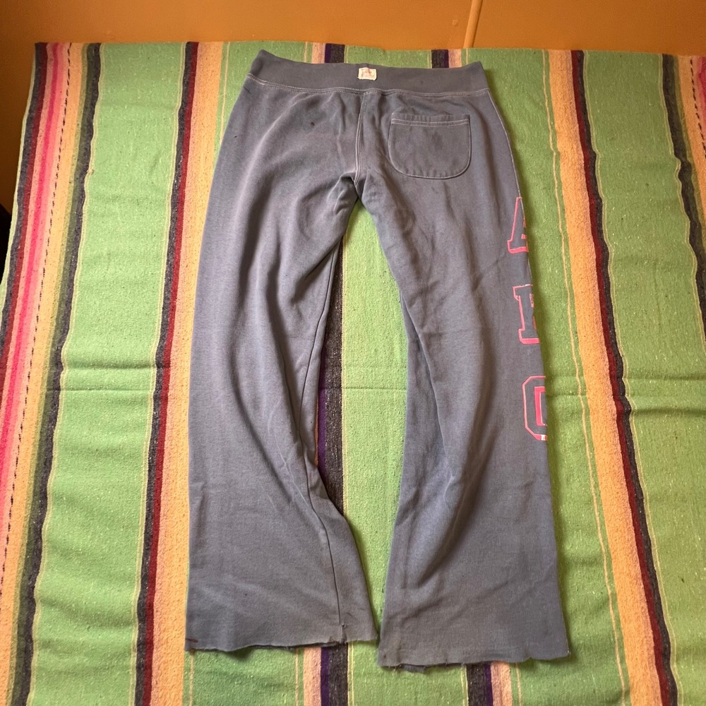 American Eagle Sweatpants Womens Small Blue Wide Leg Graphic Distressed Y2K